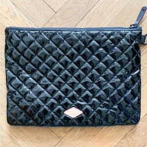 MZ Wallace Black Quilted Patent Wristlet Clutch
